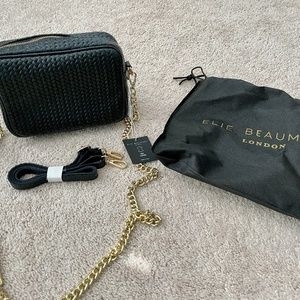 NEW Elie Beaumont Black Woven Crossbody with extra gold chain